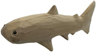 Photo 1 of ( 2 Pack ) Wood Color Shark Art Figurine Handmade Unique Original Art Carving Work Statue Decor Small Animal Sculpture Art Wood Carving Miniature (Whale Shark)