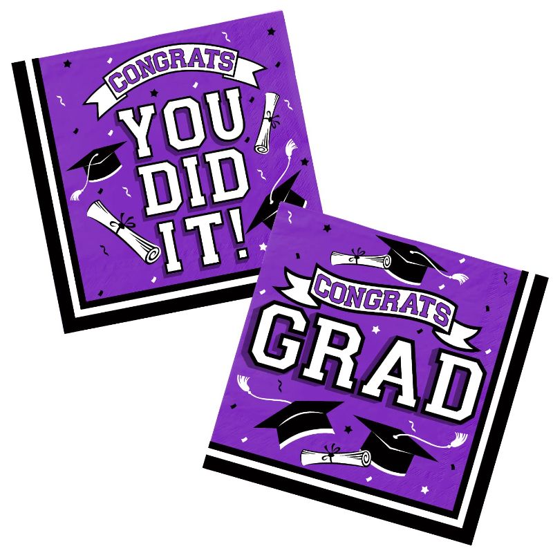 Photo 1 of 2 pack-  Graduation Party Disposable Paper Napkins for College High School Graduation 3-Ply 50 Pack ?purple and black?