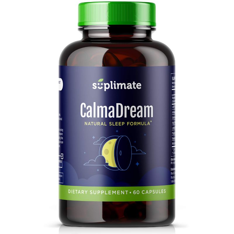 Photo 1 of best by 12/2023 Calmadream Natural Sleep Aid for Adults Extra Strength, Premium Herbal Sleep Supplement with Melatonin, Magnesium, Ashwagandha, Valerian Root, GABA, 5HTP, 60 Vegan Capsules