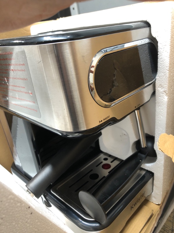 Photo 2 of ***UNTESTED - SEE NOTES***
Kwister Espresso Machine 15 Bar, with 50 oz Water Tank Stainless steel Blk