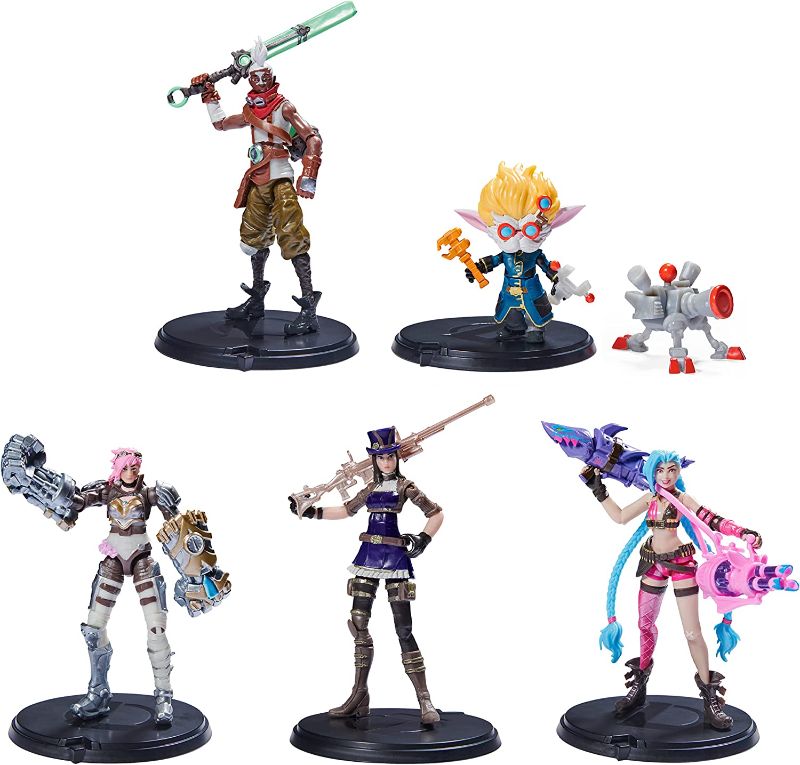 Photo 1 of 2 item bundle 
League of Legends, Dual Cities Pack w/Exclusive Jinx, Heimerdinger, Vi, Caitlyn, and Ekko, 4-Inch Collectible Figures, Accessories, Ages 12 and Up