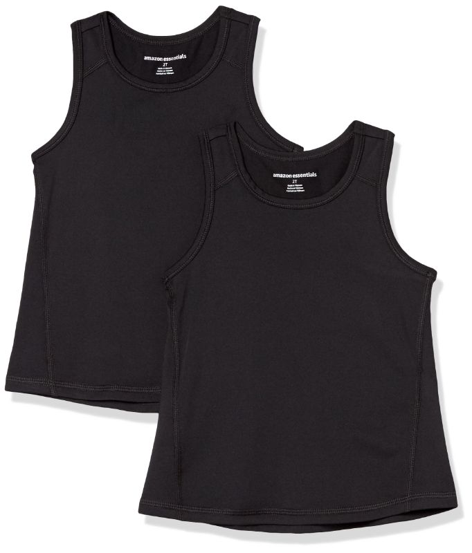 Photo 1 of Amazon Essentials Girls and Toddlers' Active Tank, Pack of 2 Medium Black