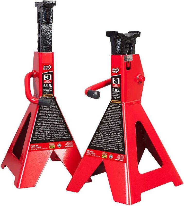 Photo 1 of BIG RED AT43006UR Steel Jack Stands: 3 Ton (6,000 LBs) Capacity, 2 Pack, RED