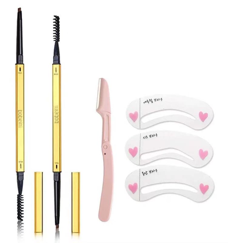 Photo 1 of 2 pcs Eyebrow Pen,Eyebrow Kits with 3 Eyebrow Stencil,1 Brow Razor(4#grey)
