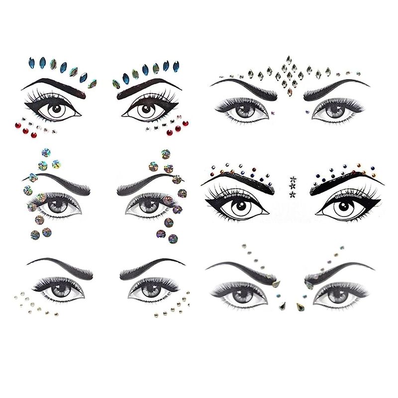 Photo 1 of 2 item bundle 
6 Sets Women Mermaid Face Gems Glitter,Temporary Tattoo Stickers Crystal Glitter Stickers Rhinestone Rave Festival Face Jewels, Eyes Face Temporary Stickers Decorations for Costume Parties
