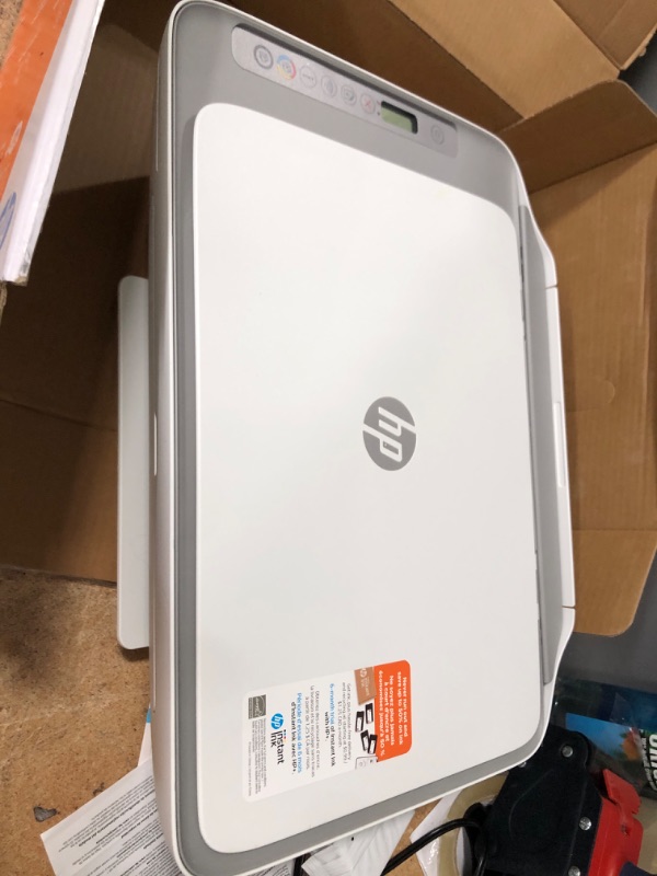 Photo 1 of HP DeskJet 2755e Wireless Color All-in-One Printer with bonus 6 months Instant Ink (26K67A), white
