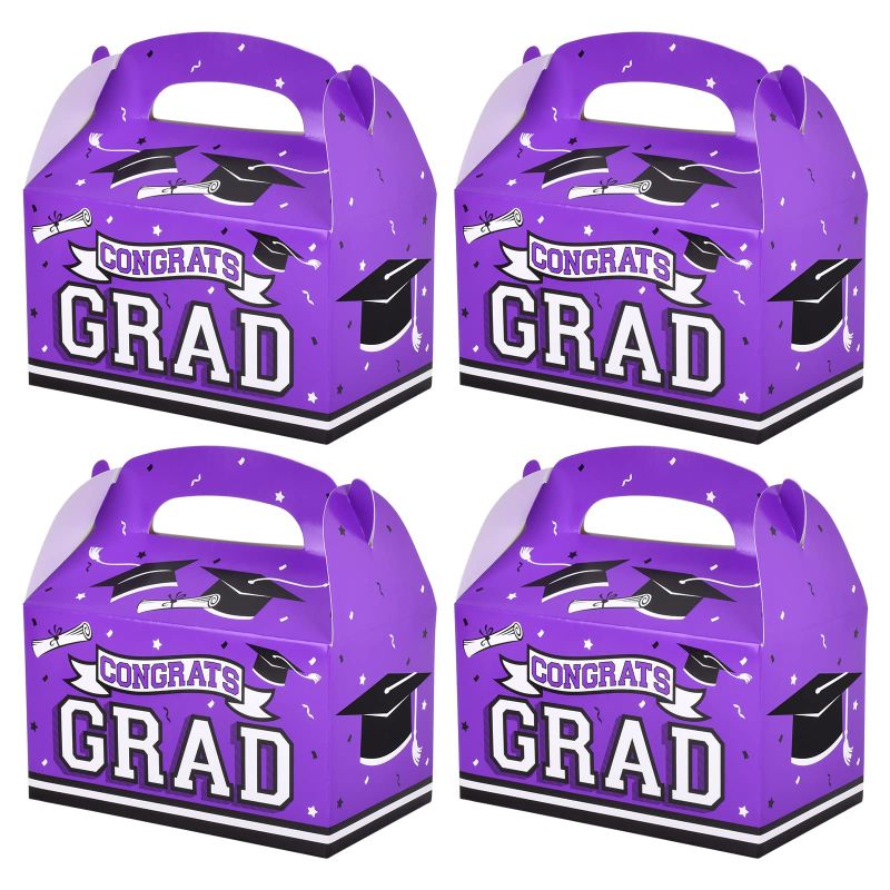 Photo 1 of (BUNDLE OF TWO) Graduation Treat Boxes 24 Pieces graduation gifts boxes,Candy Gable Boxes,Goodies Boxes,Cardboard Present Boxes with Handles for 2023 Graduation Decorations,purple Graduation Party Supplies