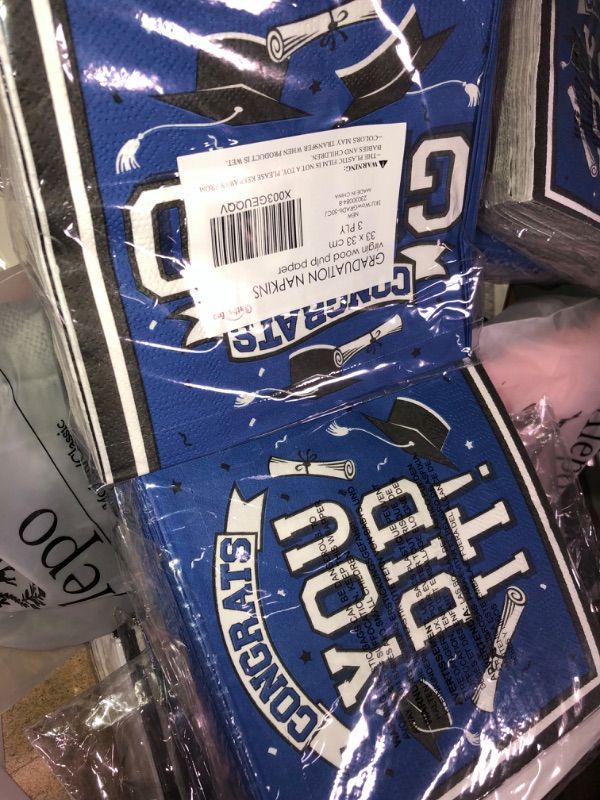 Photo 1 of (BUNDLE OF TWO) Graduation Party Disposable Paper Napkins for College High School Graduation 3-Ply 50 Pack, blue and black