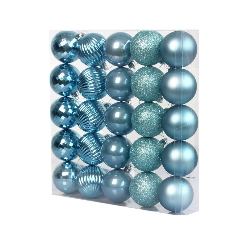 Photo 1 of (BUNDLE OF TWO) Christmas Ball Ornaments, 5 Finishs Decorative Christmas Balls Celebration, Wedding, Party Decorations, 25 Pcs Christmas Tree Hanging Balls 1.57 Inches (4 Cm) Light Blue Christmas Balls Blue 1.57 in (40 mm)