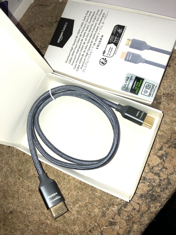 Photo 2 of (BUNDLE OF TWO) Amazon Basics High-Speed HDMI Cable (48Gbps, 8K/60Hz ) - 3 Feet, Dark Gray 1 Dark Gray 3 Feet