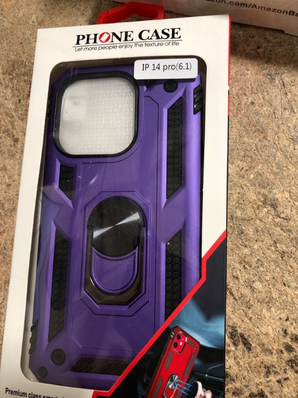 Photo 2 of Watefull for iPhone 14 Pro Case 6.1 inch 2022 with Kickstand Ring Holder, 1 Pack iPhone 14 Pro Screen Protector 1 Camera Lens Protector, Shockproof Rugged Protective Bumper Cover (Purple)