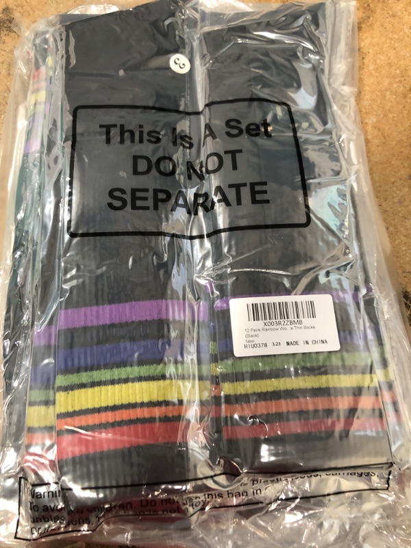 Photo 2 of 12 Pairs Rainbow Women's Knee High Socks Long Colorful Pride Striped Socks Thin Socks Black