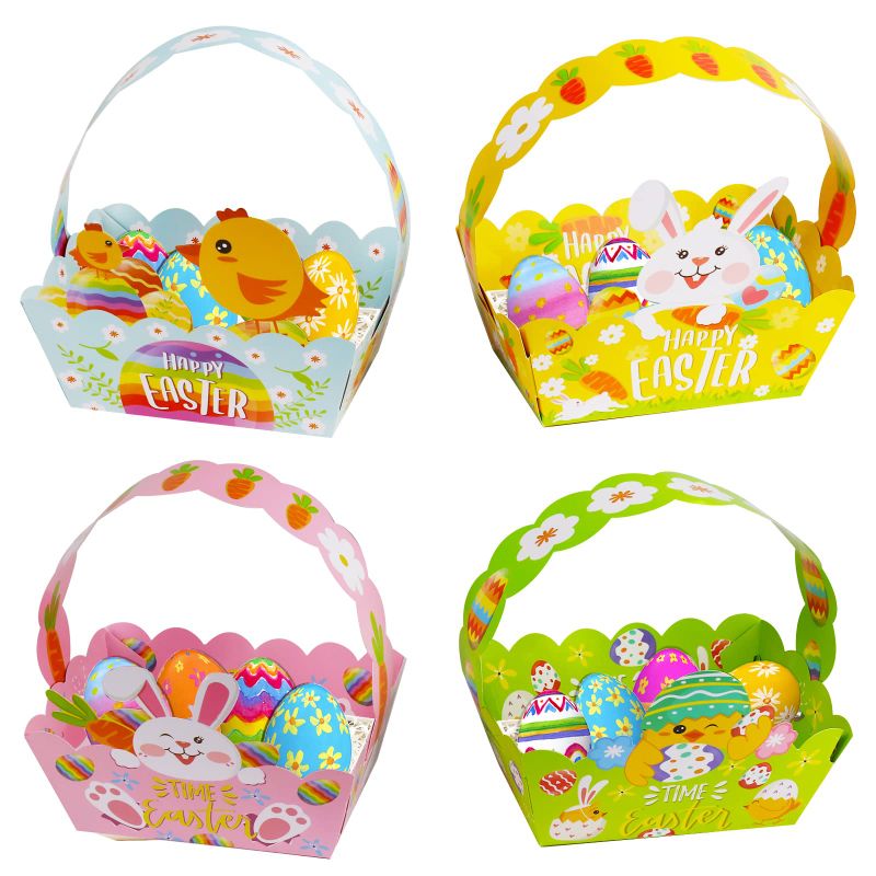 Photo 1 of (BUNDLE OF THREE) GINLEBO Mini Paper Easter Baskets - Perfectly Sized for Your Little One's Easter Fun and Adventures - Durable and Colorful Design for Egg Hunts and Gift Giving