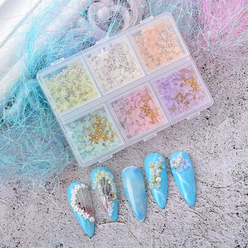 Photo 1 of (BUNDLE OF FOUR) DSHIJIE Mixed Flower Mini Gold Silver Micro Small Steel Round Pixie - 3D Nail White Flower Mixed Nails Gold Silver Micro Strass Glass Caviar Beads Nail Art for DIY Decoration Nail Craft