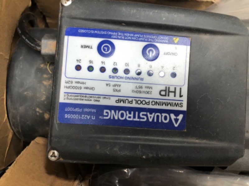Photo 1 of Aquastrong 1 HP In/Above Ground Pool Pump with Timer, 220V, 6100GPH, High Flow, Powerful Self Primming Swimming Pool Pumps with Filter Basket