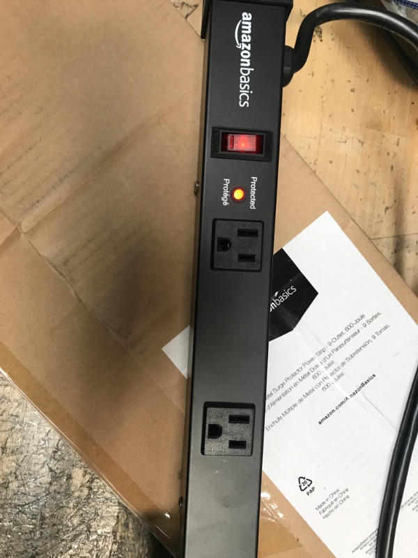 Photo 2 of Amazon Basics Heavy Duty Metal Surge Protector Power Strip with Mounting Brackets - 9-Outlet, 600-Joule (15A On/Off Circuit Breaker) 9 Outlet Power Strip