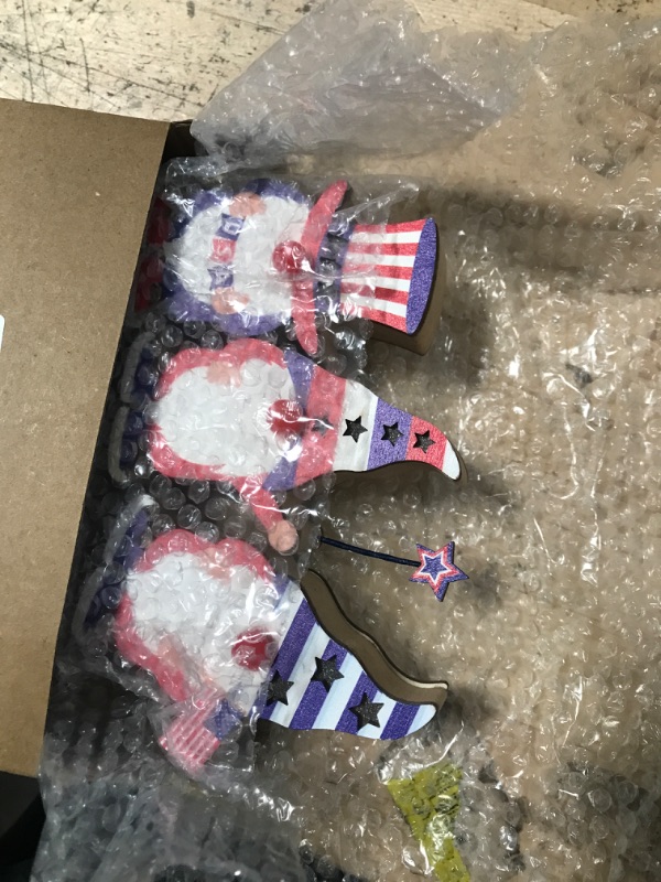 Photo 1 of 4th of July Patriotic Decorations Gnome Wooden Sign with LED Lights, Memorial Day Decorations Patriotic Gnomes Battery Operated Light up Wooden Block Sign for Table Mantle Farmhouse Home Table Decor