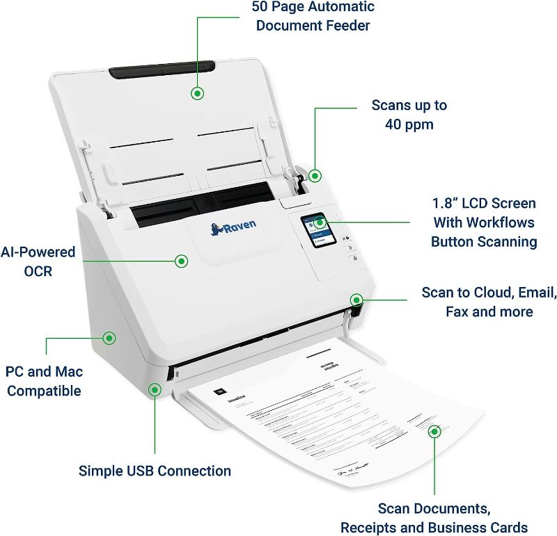 Photo 1 of Raven Select Document Scanner for Windows PC and Mac Computer, Color
