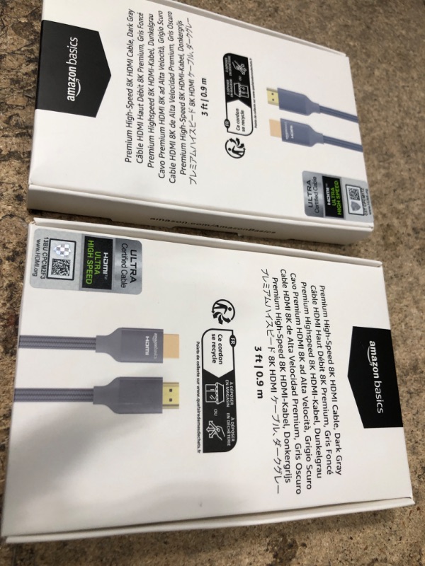 Photo 2 of Amazon Basics High-Speed HDMI Cable (48Gbps, 8K/60Hz ) - 3 Feet, Dark Gray 1 Dark Gray 3 Feet    2 items