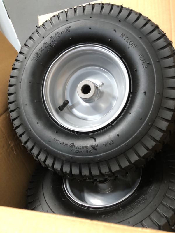 Photo 3 of (2 Pack) 15 x 6.00-6 Tire and Wheel Set - for Lawn Tractors with 3/4" Sintered iron bushings 15" x 6.00-6" Silver