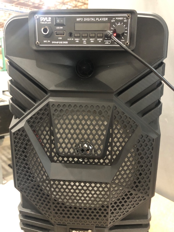 Photo 2 of Pyle Bluetooth PA Speaker System - 600W Rechargeable Outdoor Bluetooth Speaker Portable PA System w/ Dual 8” Subwoofer 1” Tweeter, Microphone In, Party Lights, USB, Radio, Remote - Pyle PPHP2836B Speaker System Speaker System