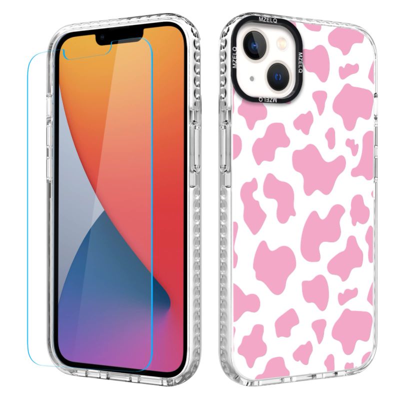 Photo 1 of MZELQ Designed for iPhone 14 Case, Cute Pink Cow Print TPU Phone Patterns Case + Screen Protector Compatible with iPhone 14 Case, Protection Soft Case for iPhone 14