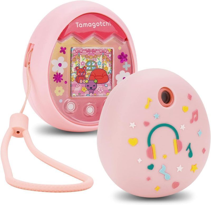 Photo 2 of (2 PK BUNDLE)  MGZNMTY Silicone Cover Case Compatible with Tamagotchi Pix Virtual Pet Machine with Hand Strap (Pink+Mint Green)