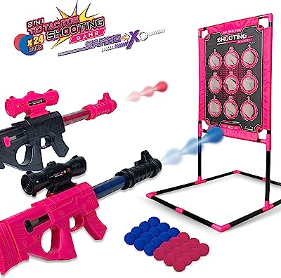 Photo 1 of ***item missing some of the blue balls for the game***
SAMEO 2 in 1 Tic Tac Toe Shooting Game (Standing Target, 2 Foam Guns, 24 Balls of 1 Set) 