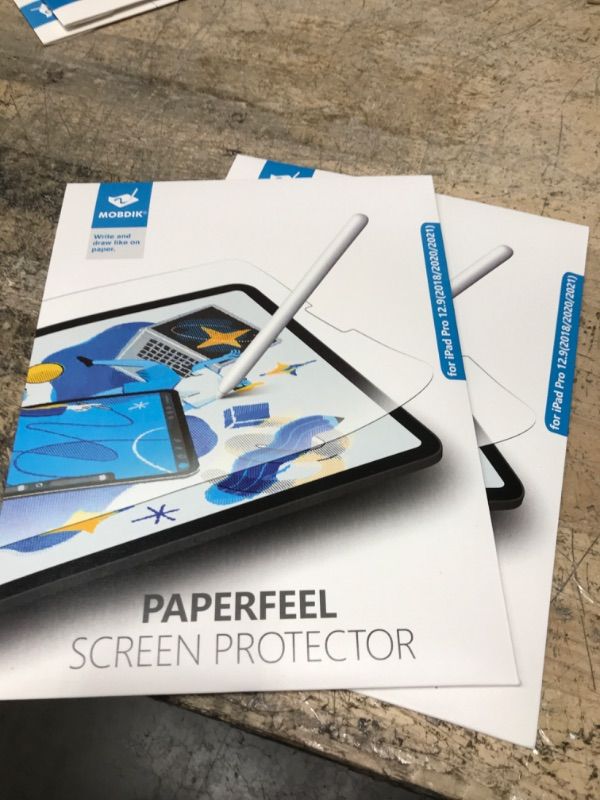 Photo 1 of MOBDIK [3+2PACK] Paperfeel Screen Protector Compatible with iPad Pro 12.9 (2022 & 2021 & 2020, 6th & 5th & 4th Generation) with Camera Lens Protector, Anti-Glare, Matte Film for Writing, Compatible with Apple Pencil - Camera Lens Protector Transparent Pac