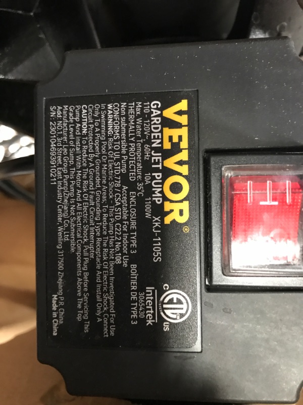 Photo 3 of ***TESTED/ POWERS ON***VEVOR Shallow Well Pump,Garden Jet Pump, 1.5 HP 115V, 1200 GPH 164 ft Height, Stainless Steel Sprinkler Booster Jet Pumps for Garden Lawn Irrigation system, Lake Fountain, Water Transfer 03 1200GPH 1.5HP