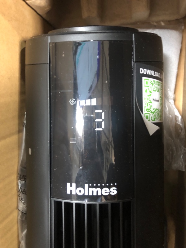 Photo 3 of ***TESTED/ POWERS ON***HOLMES 42" SmartConnect WI-FI Digital Tower Fan, ClearRead Display, Alexa Voice Control, 80° Oscillation, 5 Speeds, 4 Modes, 8-Hour Timer, Home, Bedroom or Office, Remote Control, Matte Black Black 42 Inch Digital/WiFi