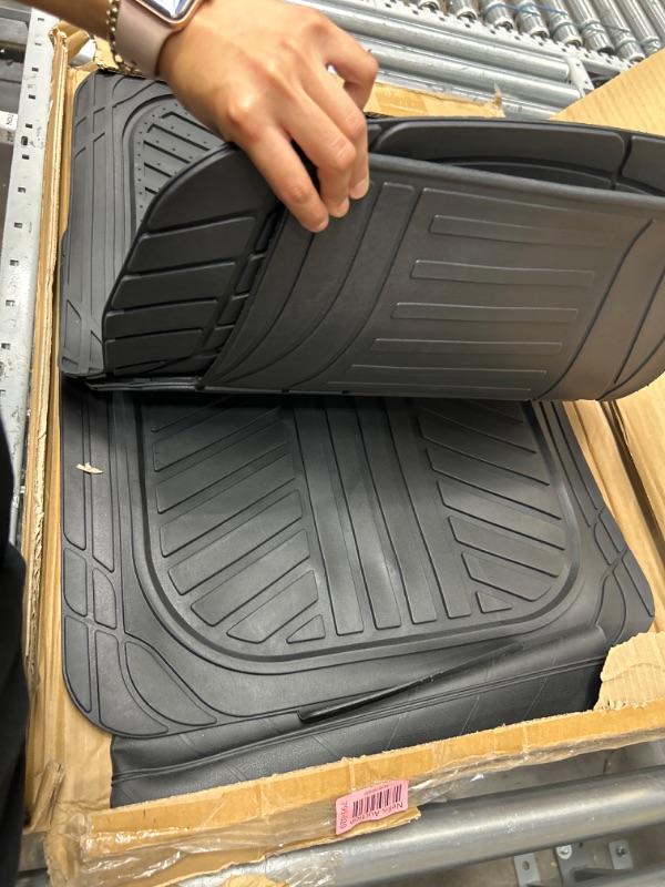 Photo 3 of Amazon Basics 4-Piece All-Weather Protection Heavy Duty Rubber Floor Mats Set with Cargo Liner for Cars, SUVs, and Trucks?Black,Universal Trim to Fit Black Thick Heavy Duty Rubber 4-Piece