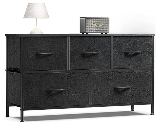 Photo 1 of Fabric Dresser for Bedroom, Drawer Dresser Organizer Storage Drawers Fabric Dresser with 5 Drawers, Chest of Drawers for Closet, Living Room, Entryway, Black
