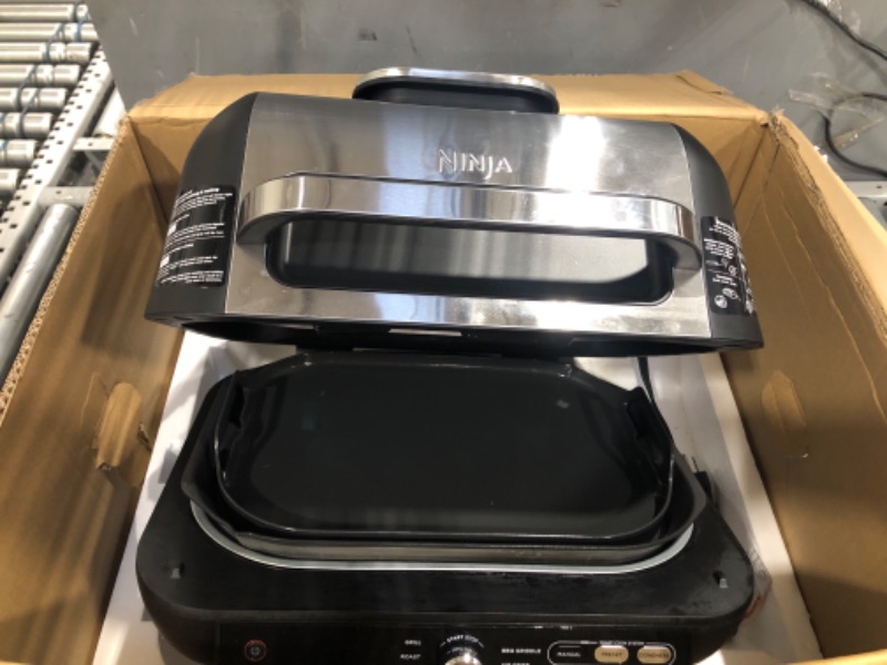 Photo 2 of Ninja IG601 Foodi XL 7-in-1 Indoor Grill Combo, use Opened or Closed, Air Fry, Dehydrate & More, Pro Power Grate, Flat Top Griddle, Crisper, Black, 4 Quarts
