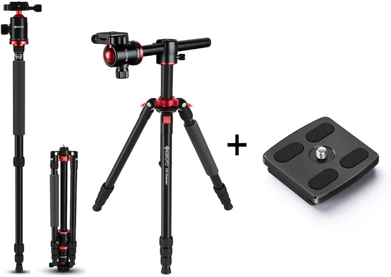 Photo 1 of GEEKOTO 75-inch aluminum alloy tripod camera tripod + aluminum quick release plate with 1/4 screw, Canon Nikon Sony digital SLR camera tripod, aluminum alloy tripod with 360-degree ball head and rotat