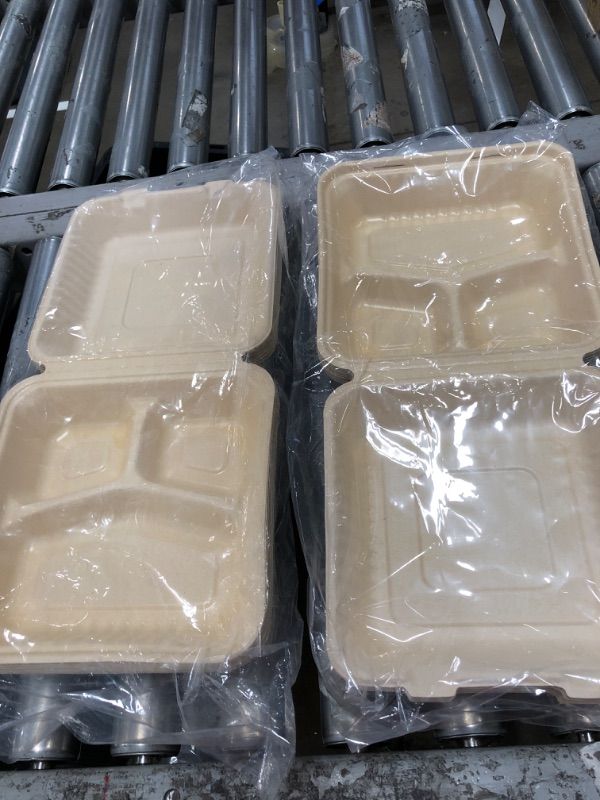 Photo 2 of 2PCK SOF Perfect Stix 100% Compostable Take Out Food Containers. 3 Compartment 9 x 9 Heavy-Duty Quality Disposable Bagasse, Eco-Friendly Biodegradable Made of Sugar Cane Fibers.Natural.Pack of 16 Count.