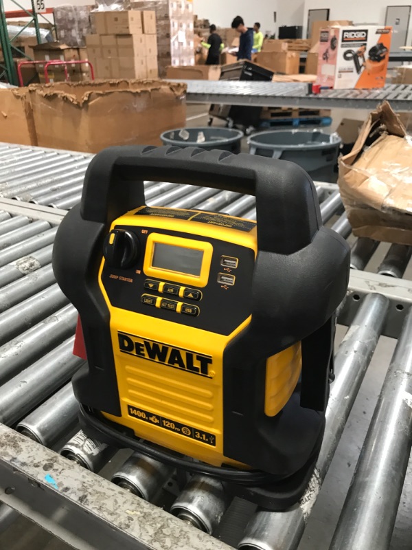 Photo 2 of DEWALT DXAEJ14 Digital Portable Power Station Jump Starter: 1400 Peak/700 Instant Amps, 120 PSI Digital Air Compressor, 3.1A USB Ports, Battery Clamps , Yellow