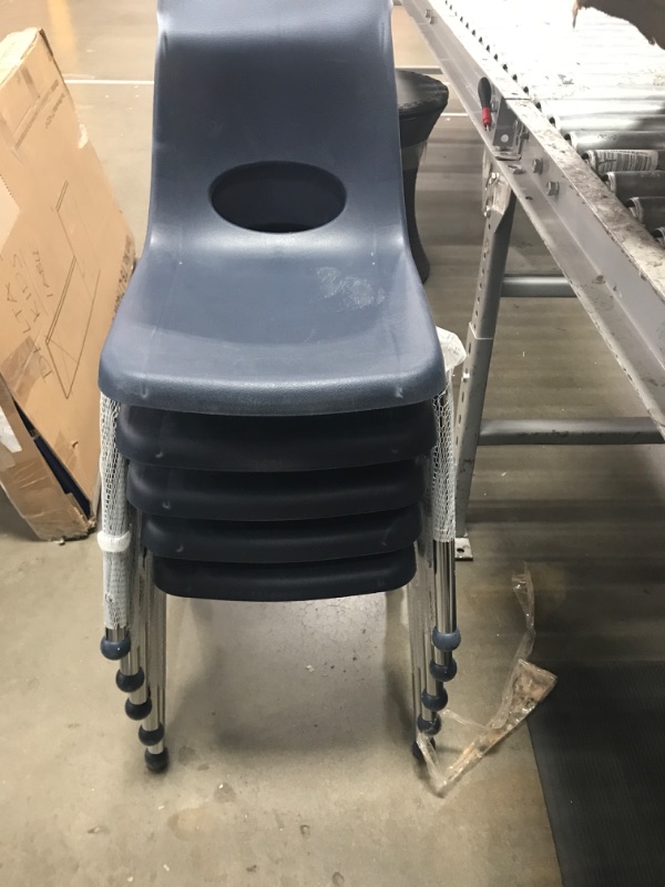 Photo 2 of *incomplete* Factory Direct Partners 10367-NV 16" School Stack Chair, Stacking Student Seat with Chromed Steel Legs and Ball Glides for in-Home Learning or Classroom - Navy (6-Pack) Navy 16 inch Ball Glides Chair