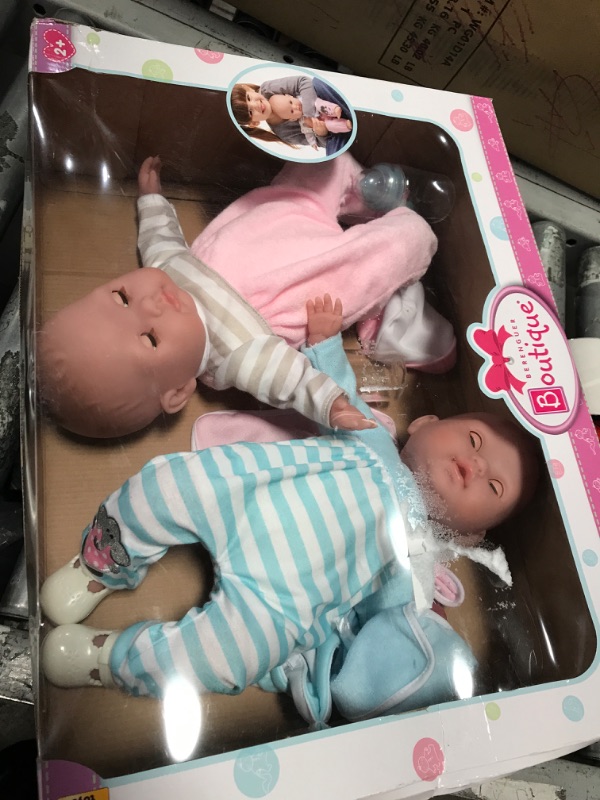 Photo 2 of Berenguer Boutique 30050 TWINS- 15” Soft Body Baby Dolls - 12 Piece Gift Set with Open/Close Eyes- Perfect for Children 2+ Twin Gift Set