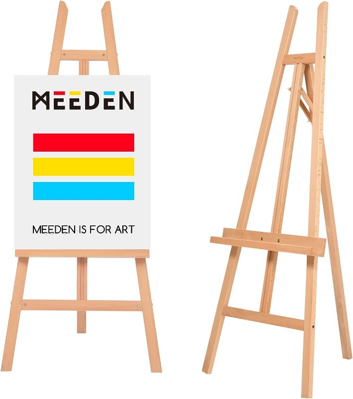 Photo 1 of MEEDEN Wooden Easel Stand for Display, Adjustable Art Easel for Painting, Holds Canvas up to 60", Solid Beech Wood Floor Easel for Adults, Heavy Duty...
