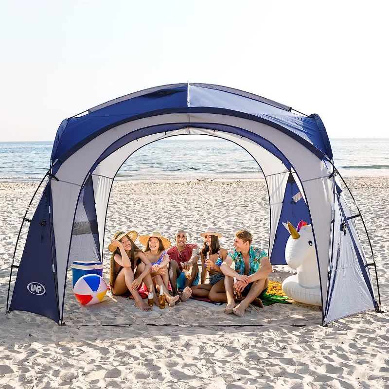 Photo 1 of UNP Easy Beach Tent 12 X 12ft Pop Up Canopy UPF50+ Tent with Side Wall, Ground Pegs, and Stability Poles, Sun Shelter Rainproof, Waterproof for Camping...
