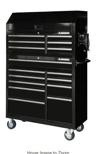 Photo 1 of ***MISSING BOX 1 OF 2!! 41 in. W x 24.5 in D Standard Duty 16-Drawer Combination Rolling Tool Chest and Top Tool Cabinet Set in Gloss Black

