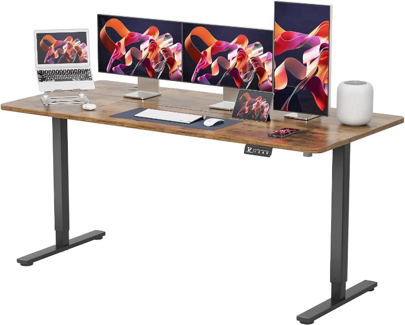 Photo 1 of  Height Adjustable Electric Standing Desk 63 inch Computer Table, Home Office Workstation, 63in, Black Leg/Rustic Brown Top