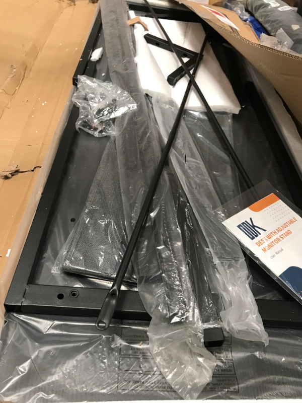 Photo 1 of BLACK-ODK Computer Desk with Adjustable Monitor Shelves, 55 inch Home Office Desk with Monitor Stand, Writing Desk, Study Workstation with 3 Heights (10cm, 13cm, 16cm), Rustic Brown 55 inch Vintage