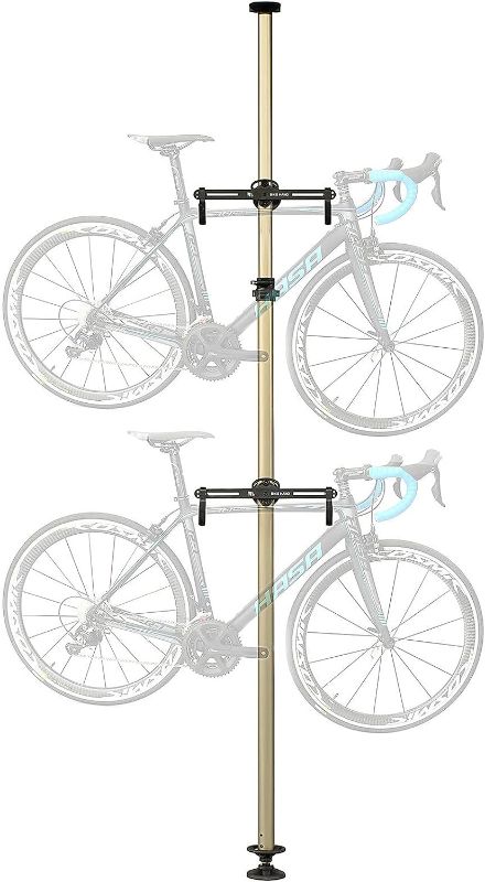 Photo 1 of  Bikehand Floor to Ceiling Indoor 2 Bike Bicycle Vertical Dual Hanger Parking Rack Storage Pole Stand for Garages or Apartments Gravity Hook for Bicycles - Hanging Road, Mountain or Hybrid Bikes