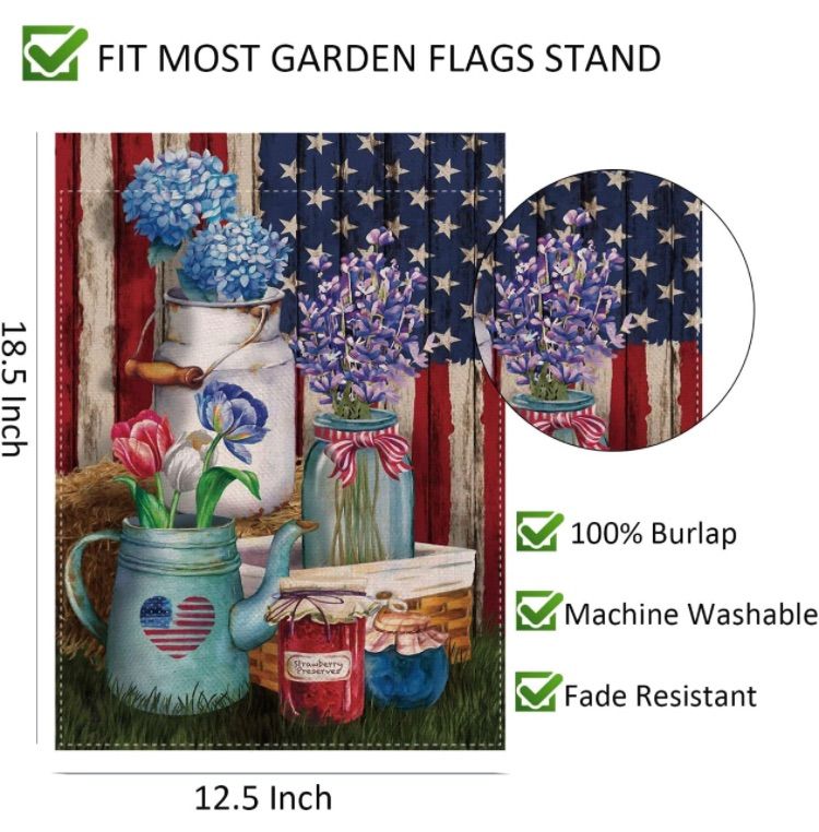 Photo 1 of (PACK OF 3) Garden Flag 12x18 Inch Double Sided for Outside Memorial Day, Independence Day, American, USA Stars and Stripes Flag, 4th of July, Gift, Yard Outdoor Decoration