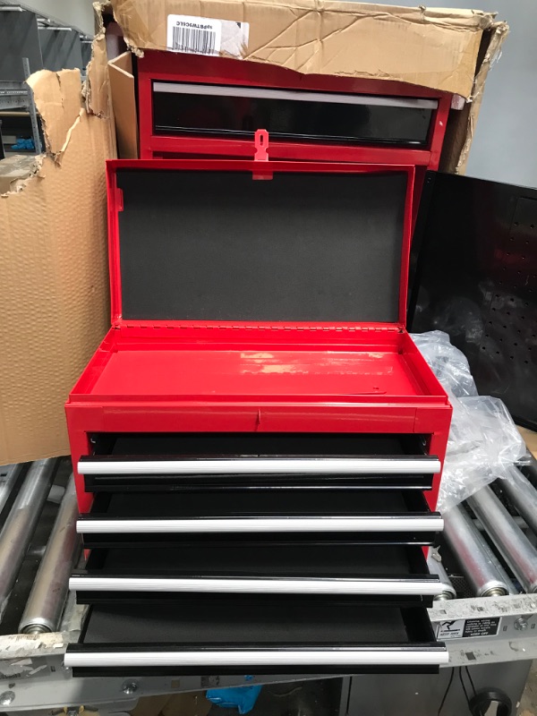 Photo 4 of  (**MISSING WHEELS***
Torin ATBT1204B-RB Rolling Garage Workshop Organizer: Detachable 4 Drawer Tool Chest with Large Storage Cabinet and Adjustable Shelf, Red/Black