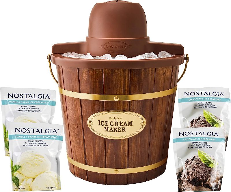 Photo 1 of 
Nostalgia ICMW400BUN Wood Bucket Ice Cream Maker Sample Pack, 4-Qt, Brown
