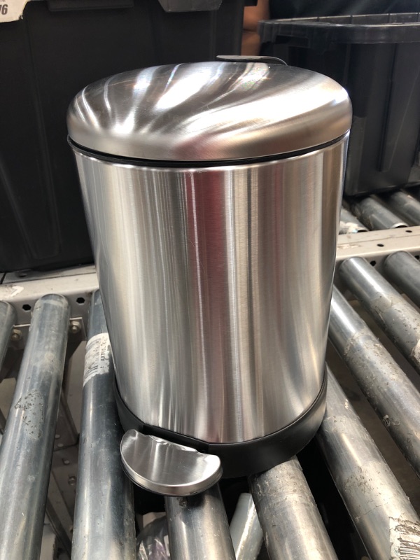 Photo 2 of Glad Small Trash Can, 1.2 Gallon | Round Stainless Steel Garbage Bin with Soft Close Lid & Step Foot Pedal | Metal Waste Basket with Removable Inner Bucket, Stainless
