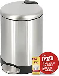 Photo 1 of Glad Small Trash Can, 1.2 Gallon | Round Stainless Steel Garbage Bin with Soft Close Lid & Step Foot Pedal | Metal Waste Basket with Removable Inner Bucket, Stainless
